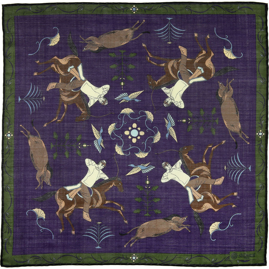 Japanese Hunter Wool / Silk Pocket Square - Eggplant - 40x40cm