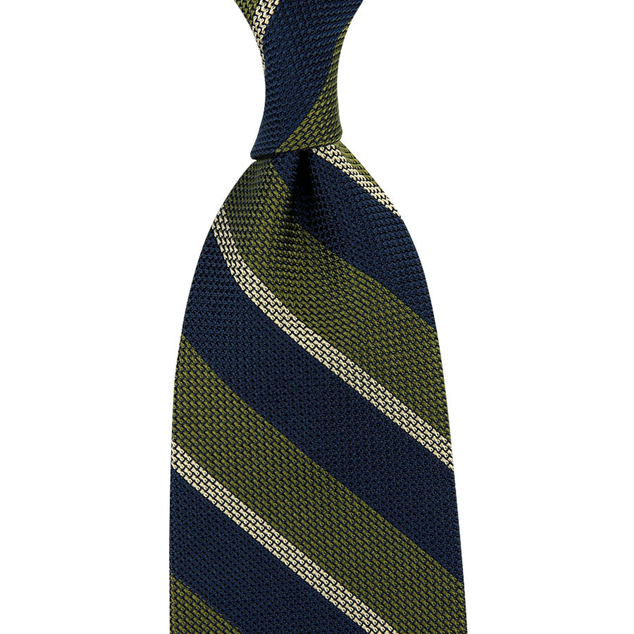 Striped Grenadine / Garza Piccola Silk Tie - Olive / Navy / Beige