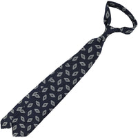 Geometrical Jacquard Silk Tie - Navy - Hand-Rolled