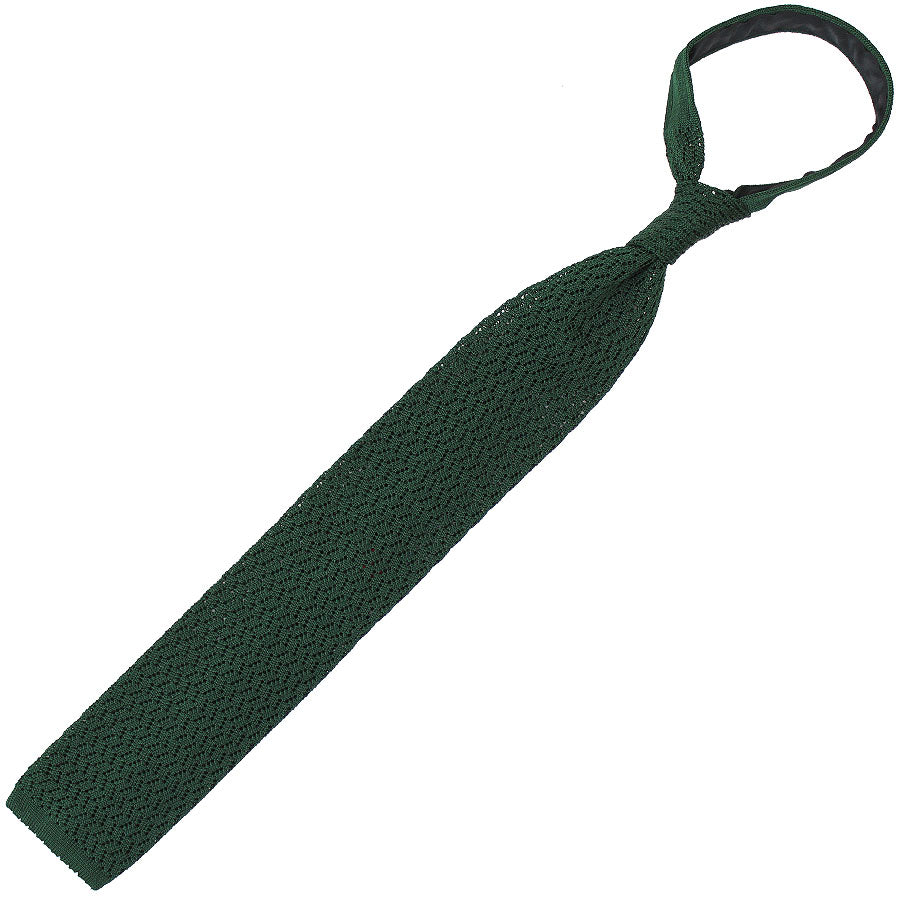 Zigzag Silk Knit Tie - Forest Green