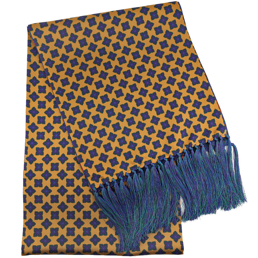 Double-Sided Ancient Madder Silk Scarf - Forest / Honey - 200cm x 30cm