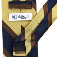 Repp Stripe Silk Tie - Navy / Gold / Copper - Hand-Rolled