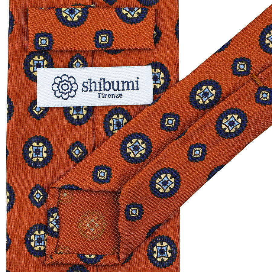 Floral Printed Silk Tie - Rust - Hand-Rolled