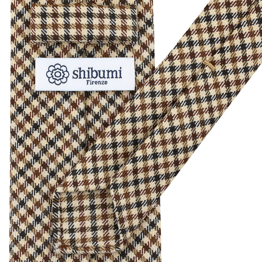 A. Moon Checked Wool Tie - Brown - Hand-Rolled