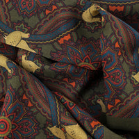 Animal Printed Wool / Silk Scarf - Dark Olive