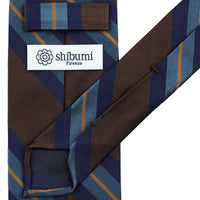 Repp Stripe Silk Tie - Brown - Hand-Rolled