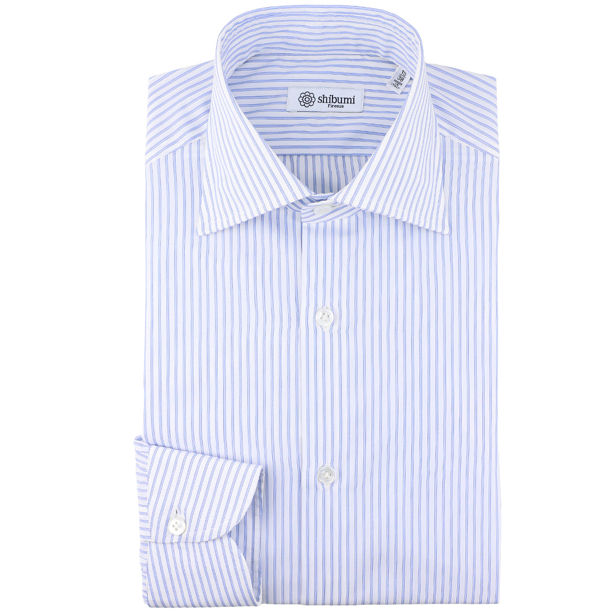 Poplin Semi Spread Shirt - White / Blue - Ticking Stripe