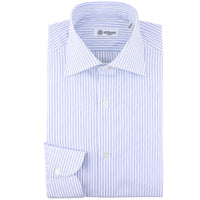Poplin Semi Spread Shirt - White / Blue - Ticking Stripe