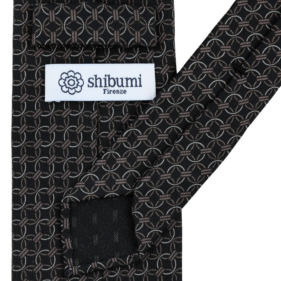 Chain Printed Silk Tie - Black - Hand-Rolled