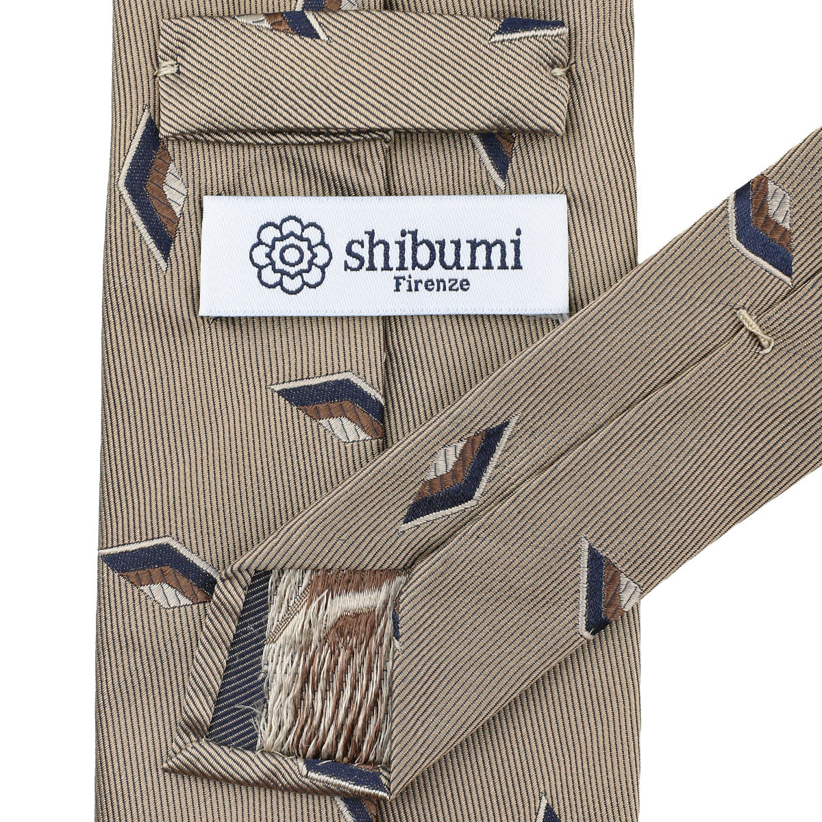 Geometrical Jacquard Silk Tie - Beige - Hand-Rolled
