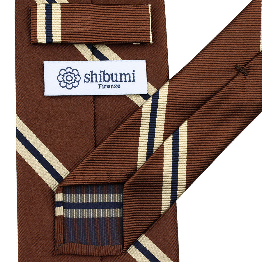 Japanese Repp Stripe Silk Tie - Copper - Hand-Rolled