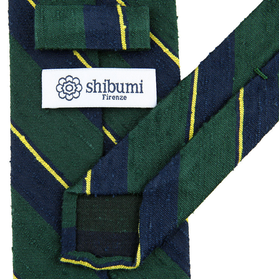 Striped Shantung Silk Tie - Navy / Forest - Hand-Rolled
