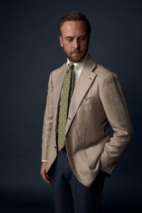 Shibumi-Flower Shantung Silk Tie - Olive - Hand-Rolled