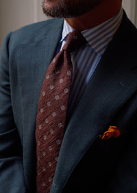 Shibumi-Flower Shantung Silk Tie - Beech Brown - Hand-Rolled