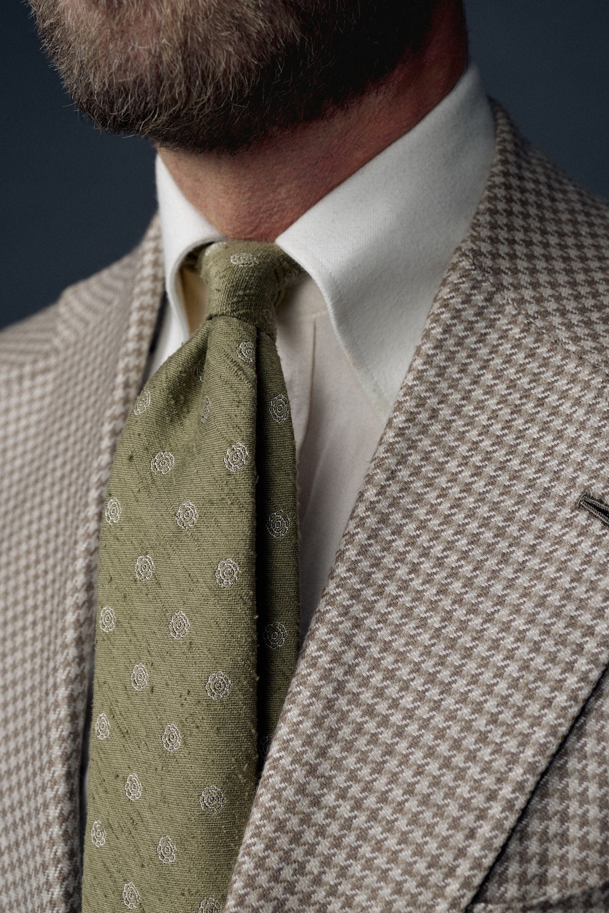 Shibumi-Flower Shantung Silk Tie - Olive - Hand-Rolled