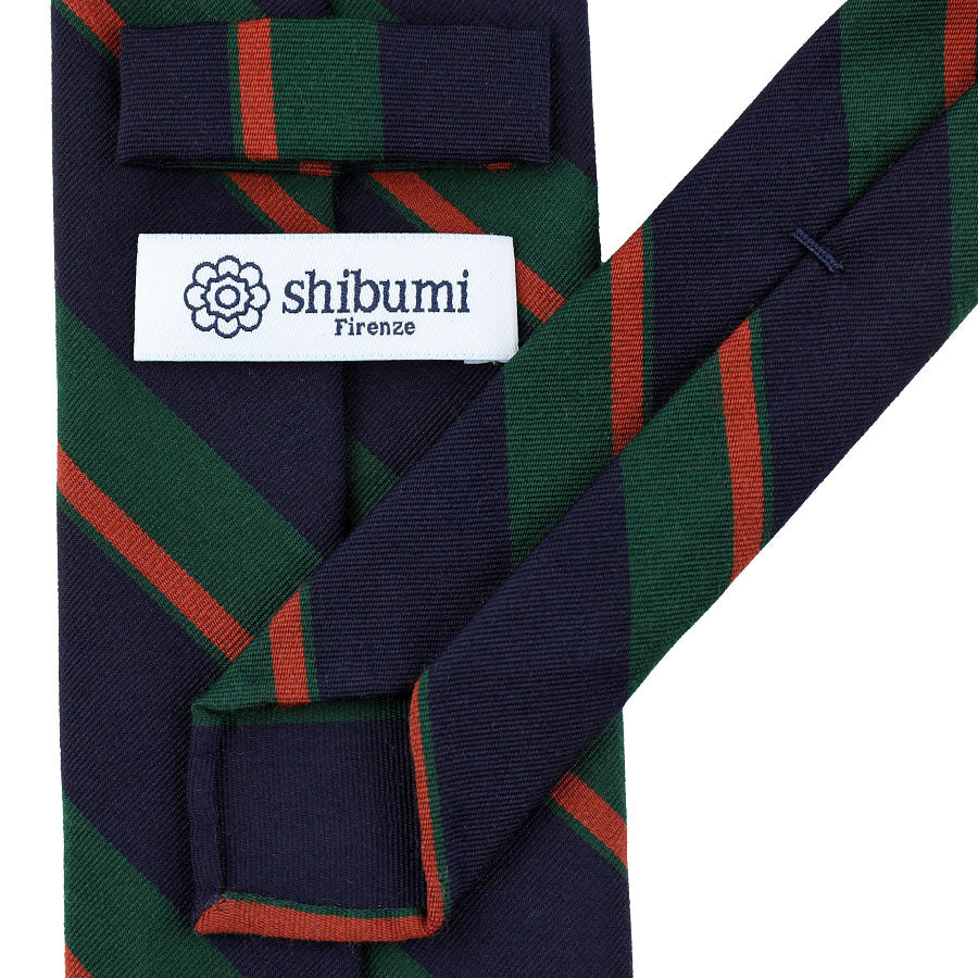 Mogador Striped Wool / Cotton Tie - Forest / Navy - Hand-Rolled