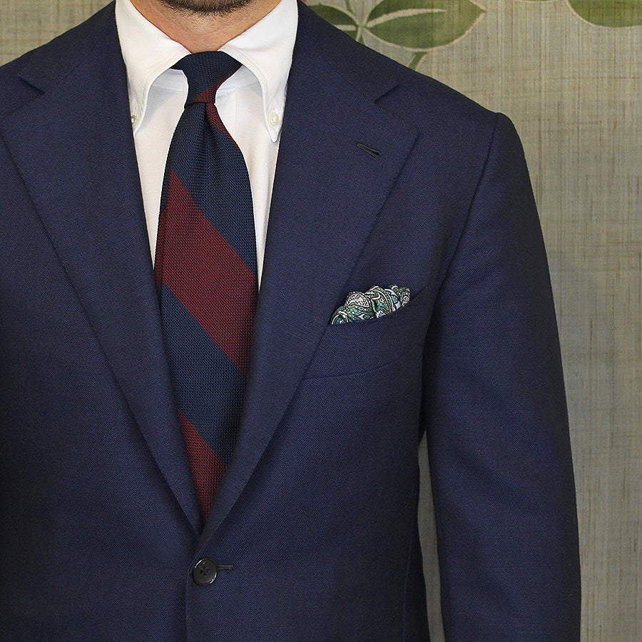 Block Stripe Grenadine / Garza Piccola Silk Tie - Navy / Burgundy