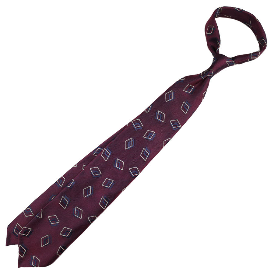 Geometrical Jacquard Silk Tie - Eggplant - Hand-Rolled