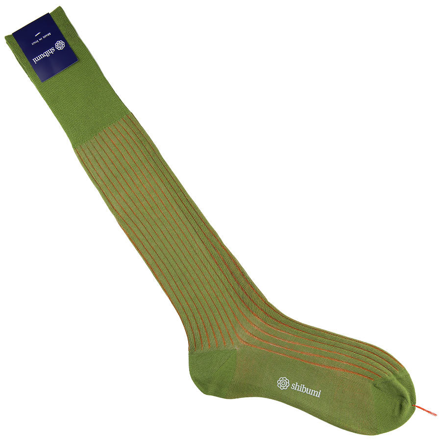 Knee Socks - Shadow Stripes - Green / Oak - Pure Cotton