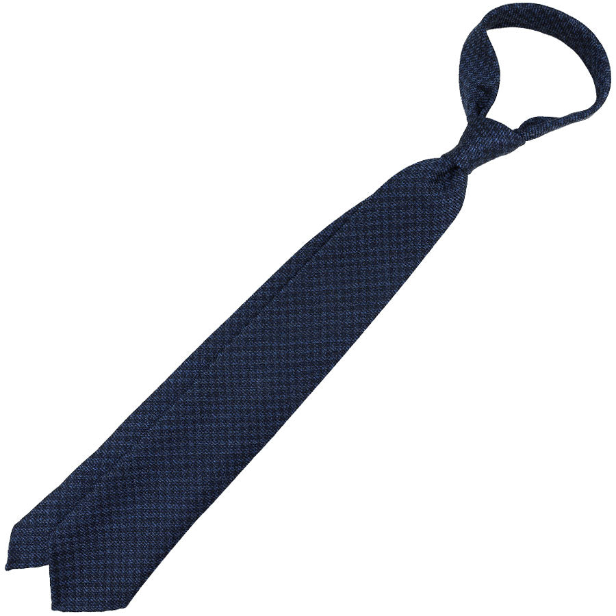 Houndstooth Silk / Wool / Cotton Tie - Navy