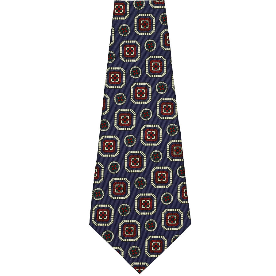 50oz Geometrical Silk Bespoke Tie - Navy