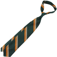 Repp Stripe Silk / Cotton Tie - Forest / Yellow / Beige