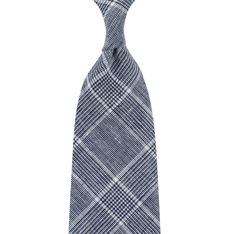 VBC Glencheck Linen Tie - Navy / White - Hand-Rolled