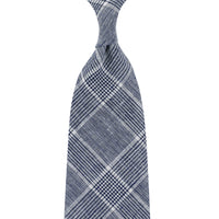 VBC Glencheck Linen Tie - Navy / White - Hand-Rolled