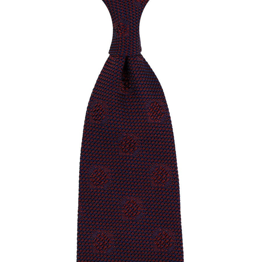 Geometrical Fina Grenadine Silk Tie - Burgundy - Hand-Rolled