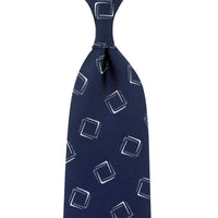 Vintage Printed Silk Tie - Navy - Hand-Rolled