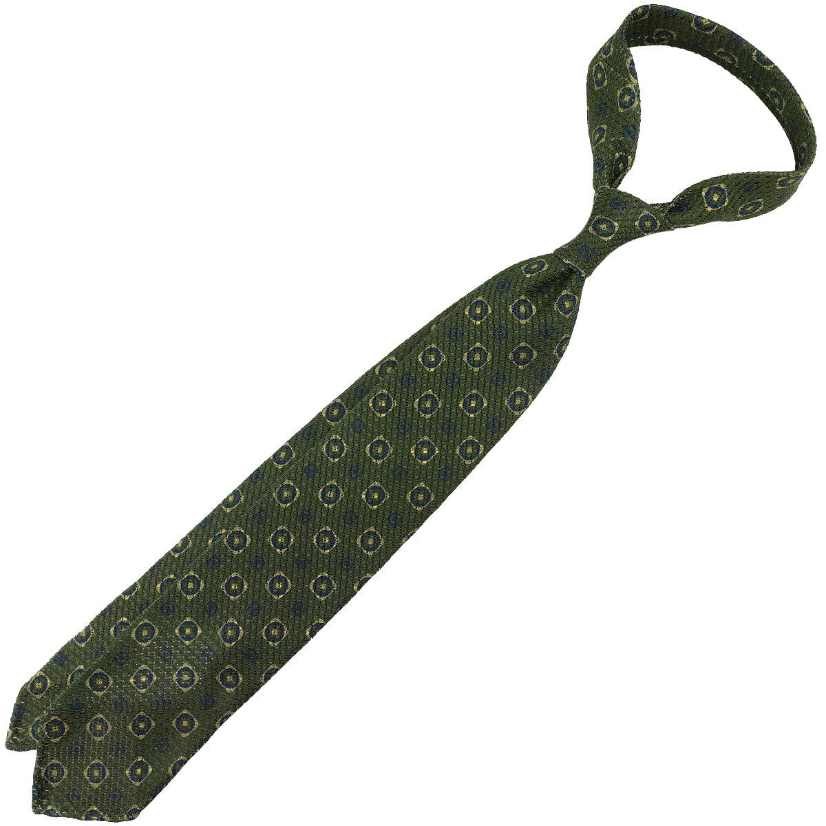 Printed Grossa Grenadine Silk Tie - Olive - Hand-Rolled