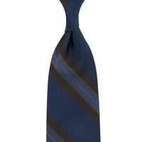 Repp Stripe Silk Tie - Navy - Hand-Rolled