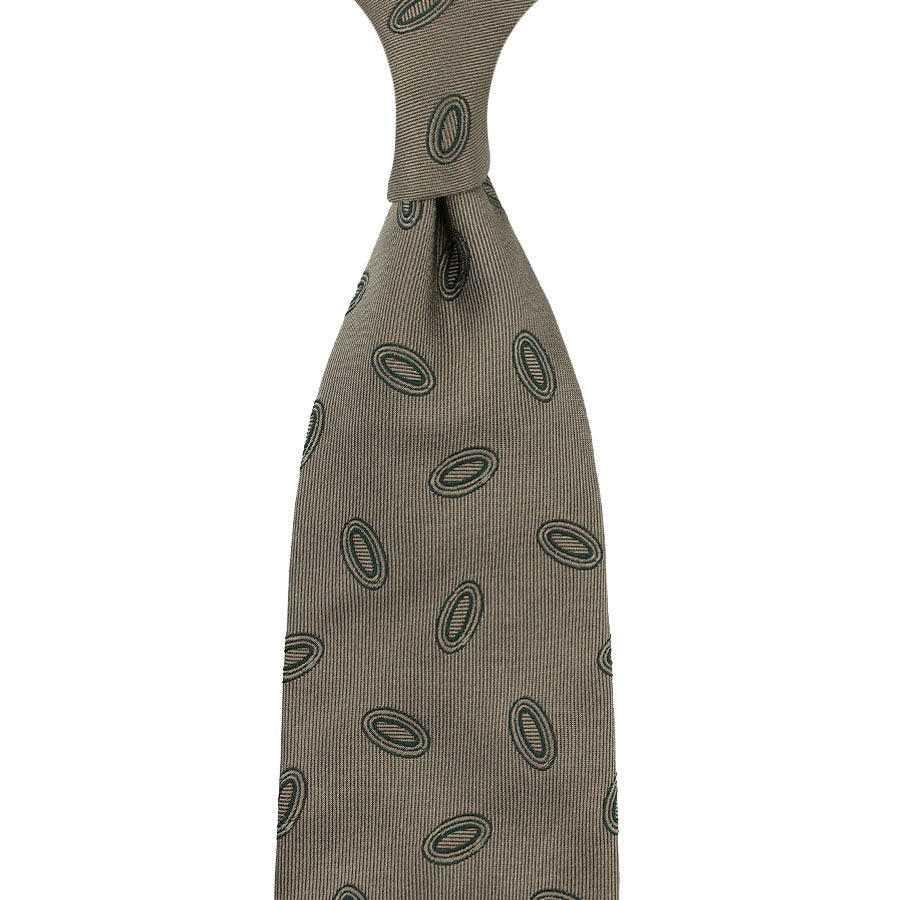 Geometrical Jacquard Silk Tie - Army  - Hand-Rolled