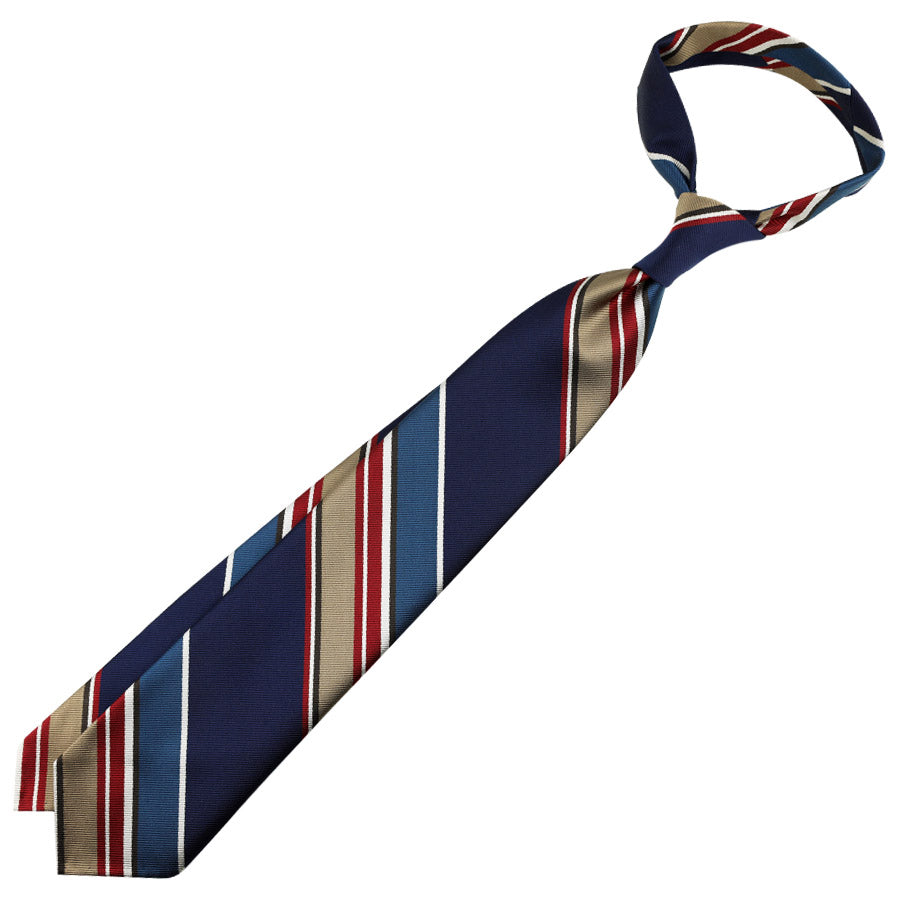 Japanese Repp Stripe Silk Tie - Navy / Beige / Steel Blue