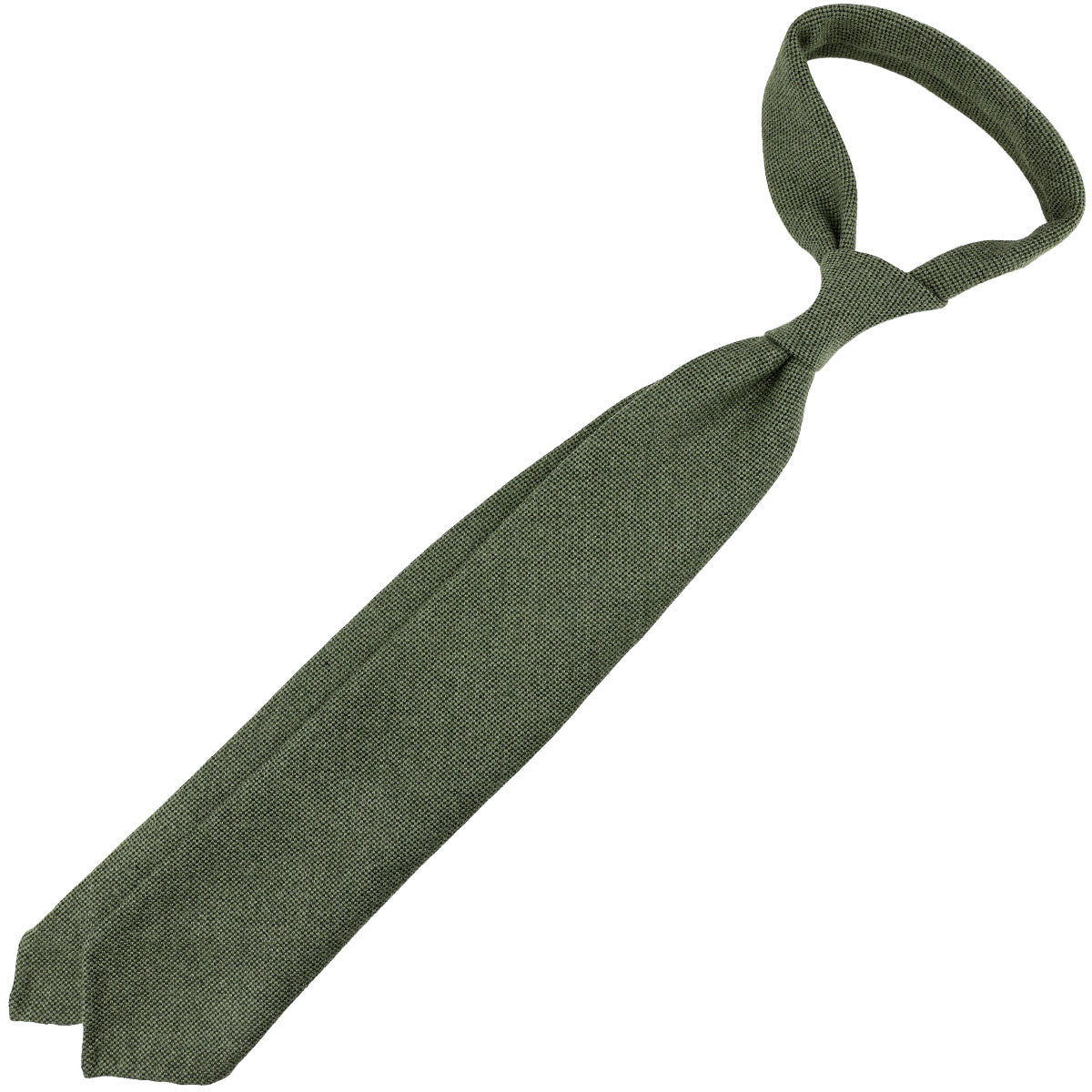 Plain Cashmere Tie - Moss Green - Hand-Rolled