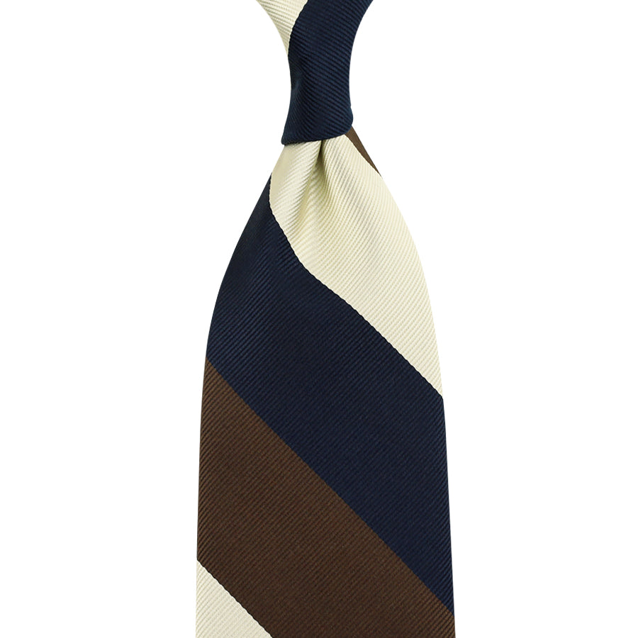 Japanese Repp Stripe Silk Tie - Navy / Brown / Cream