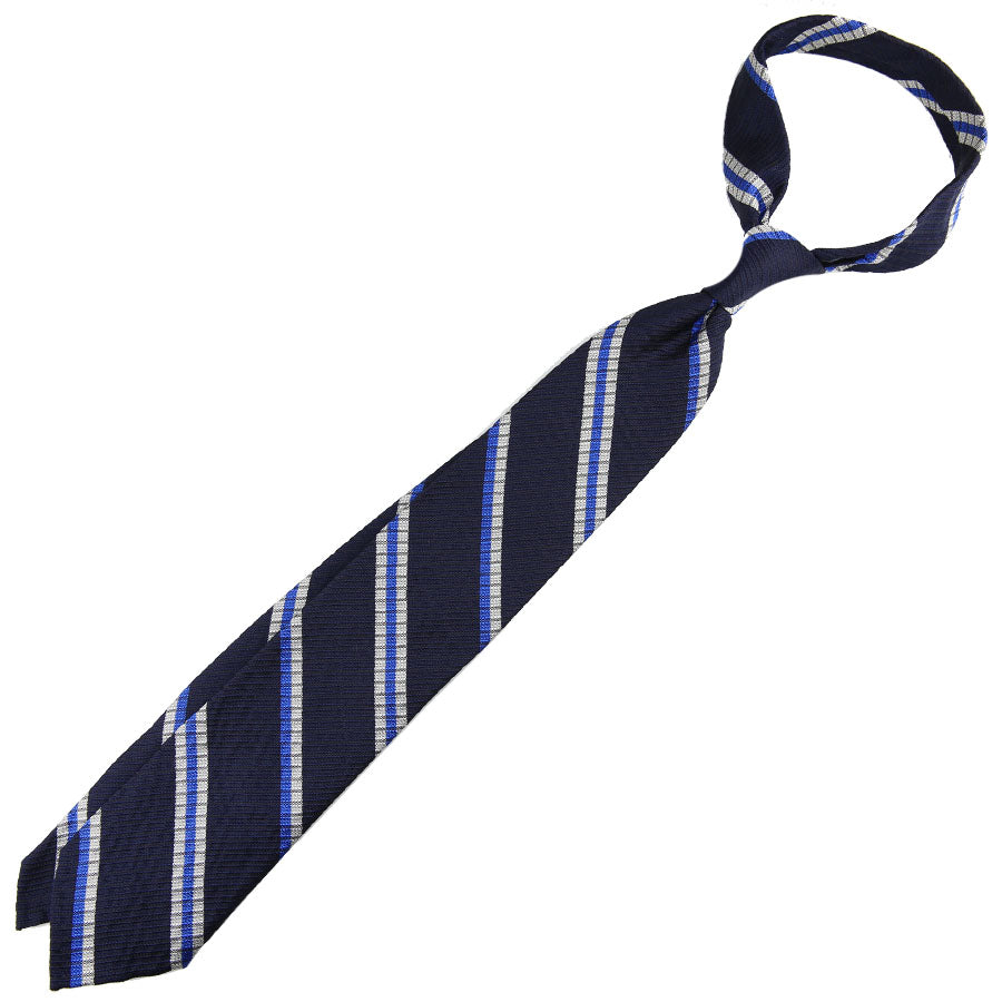 Striped English Grenadine Silk Tie - Midnight - Hand-Rolled
