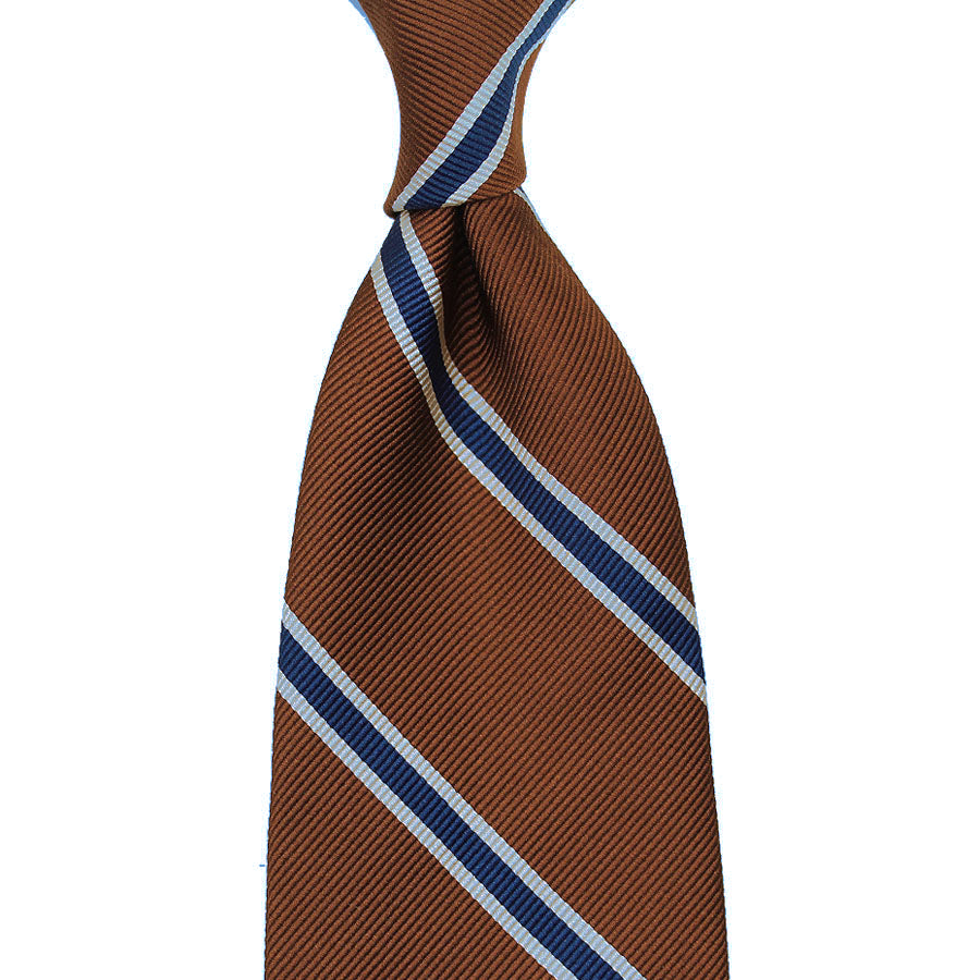 Repp Stripe Silk Tie - Copper - Hand-Rolled