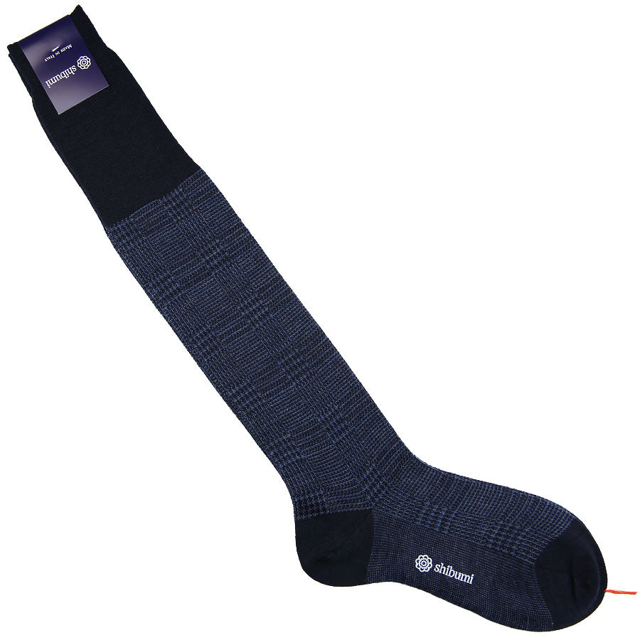 Knee Socks - Glencheck - Navy - Wool