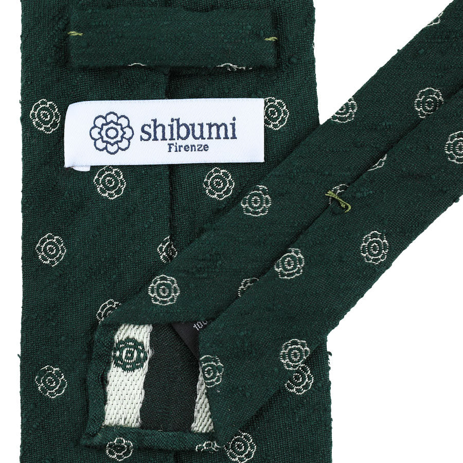 Shibumi-Flower Shantung Silk Tie - Forest - Hand-Rolled