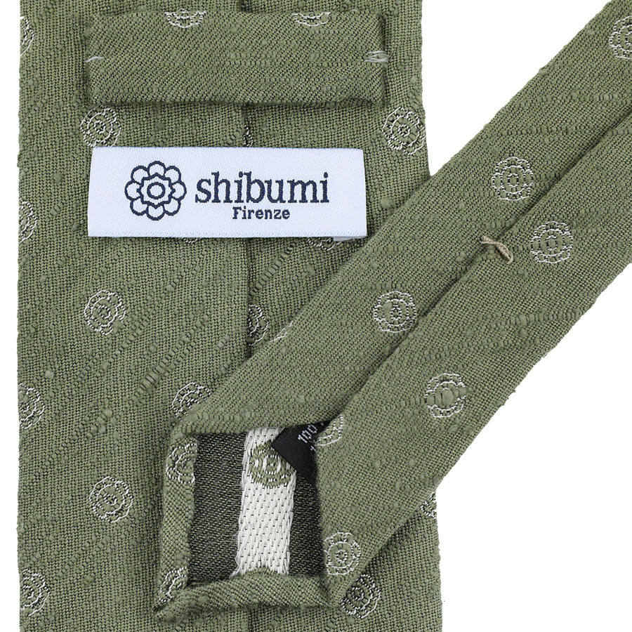 Shibumi-Flower Shantung Silk Tie - Olive - Hand-Rolled