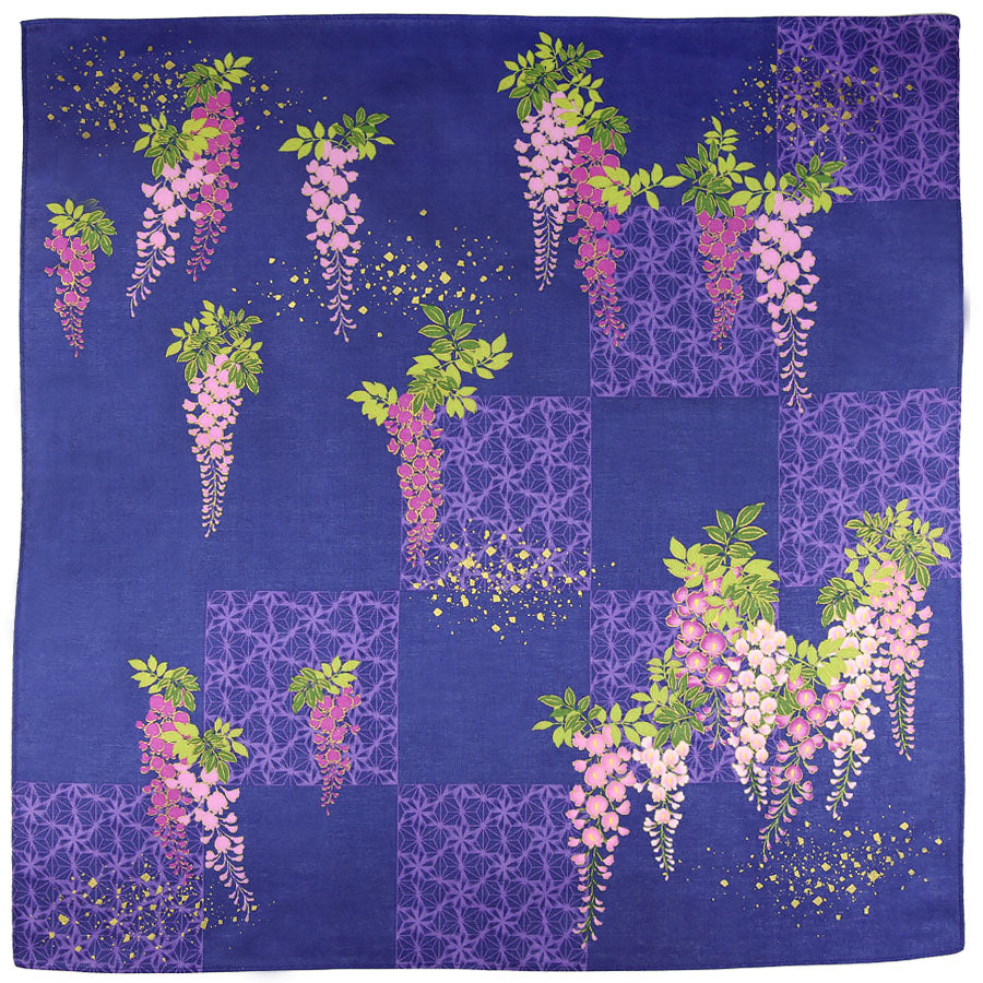Floral Motif Cotton Handkerchief - Purple