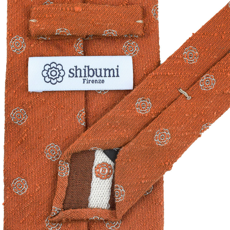 Shibumi-Flower Shantung Silk Tie - Orange - Hand-Rolled