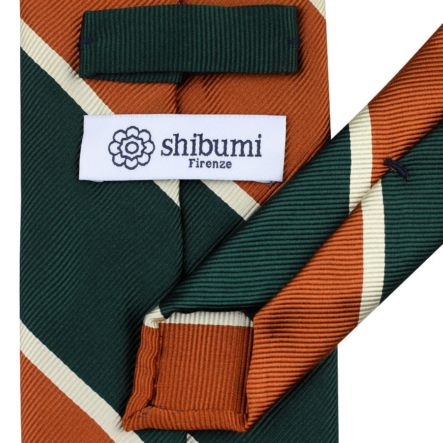 Block Stripe Super Repp Silk Tie - Forest / Rust / Ivory