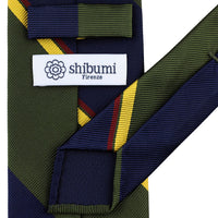 Japanese Repp Stripe Silk Tie - Navy / Olive