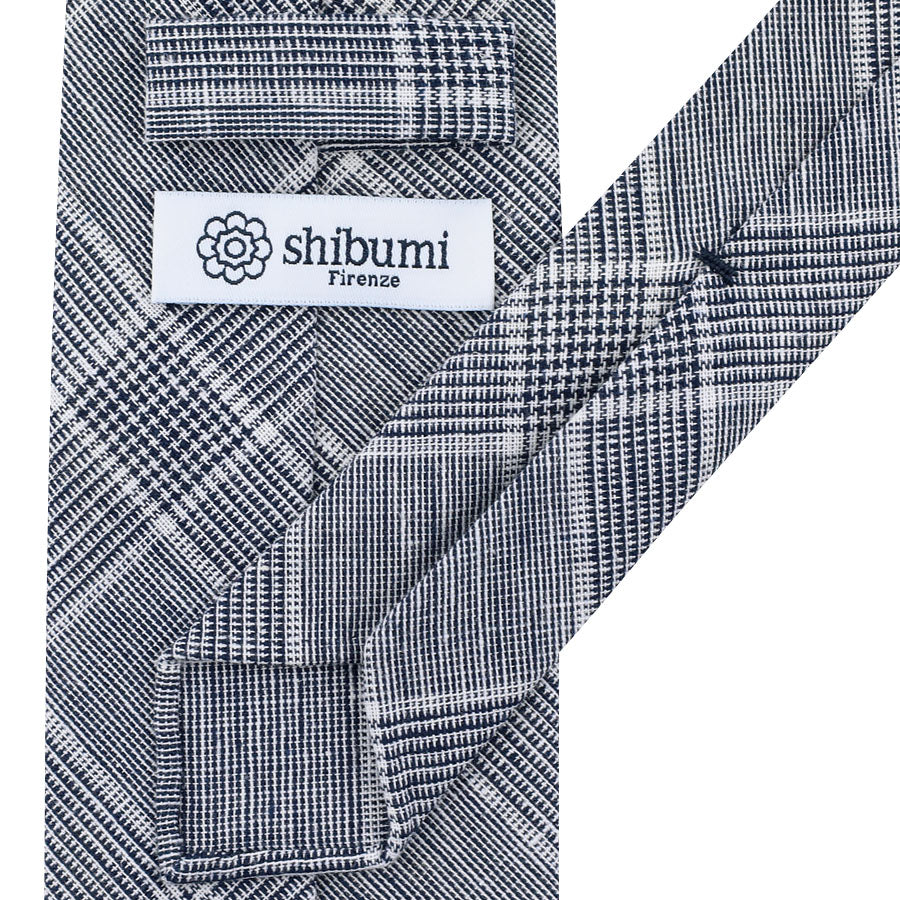 VBC Glencheck Linen Tie - Navy / White - Hand-Rolled