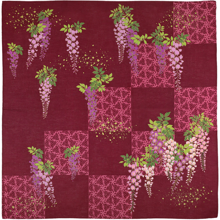 Kimono Motif Cotton Handkerchief - Burgundy