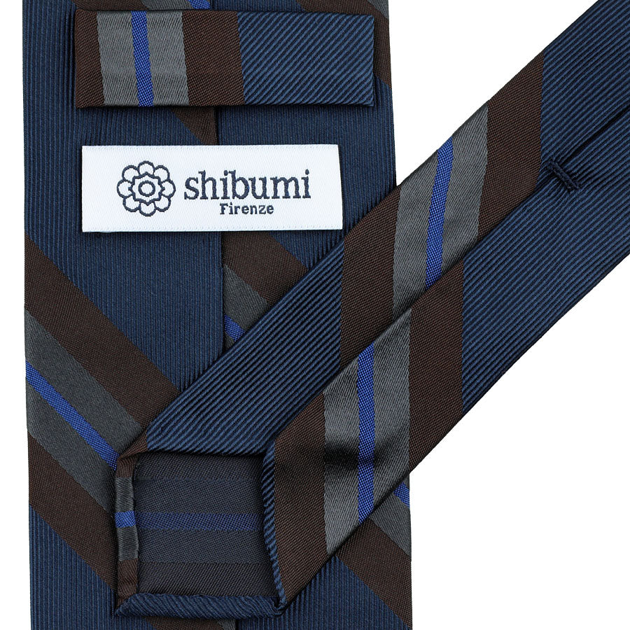 Repp Stripe Silk Tie - Navy - Hand-Rolled