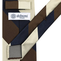 Japanese Repp Stripe Silk Tie - Navy / Brown / Cream