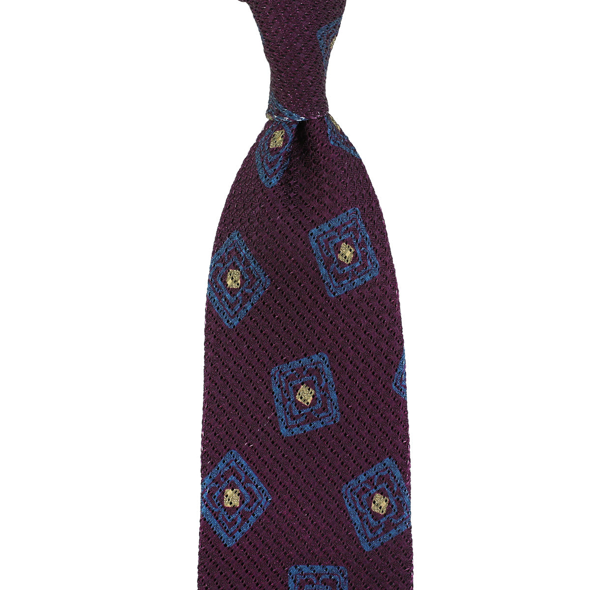 Printed Grossa Grenadine Silk Tie - Eggplant - Hand-Rolled